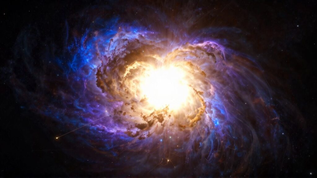 Explosión de una supernova con ondas de choque de gas brillante en tonos azul