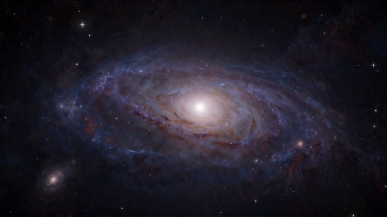 Galaxias espirales luminosas se alejan de un punto central en un vasto espacio de tonos índigo y violeta.
