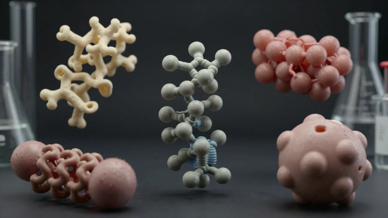 Modelos moleculares de proteínas estructuralmente diversos en un laboratorio científico.