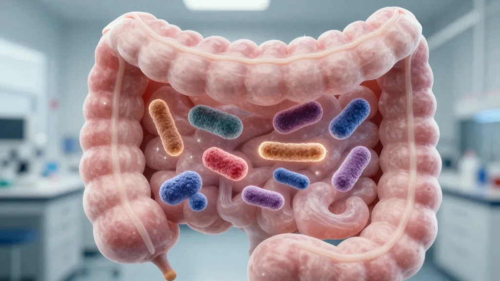 Ilustración realista del microbioma intestinal humano
