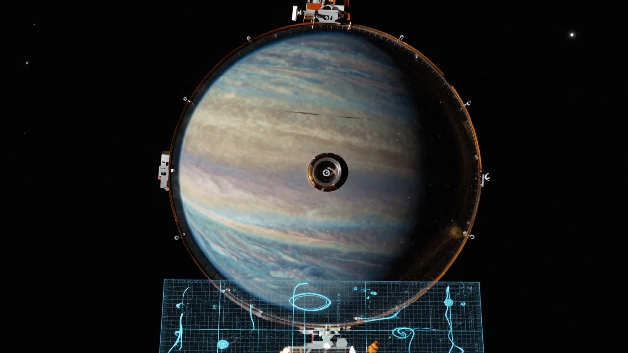 El telescopio James Webb refleja un exoplaneta distante con atmósfera azulada y diagramas de biosignaturas.
